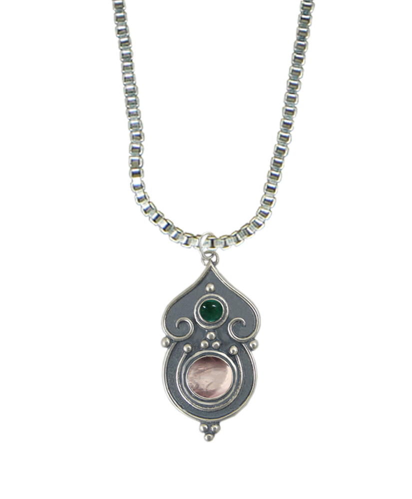 Sterling Silver Necklace Rose Quartz And Fluorite